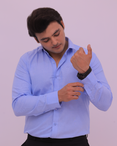 Sky Blue French Collar Formal Shirt - Image 4