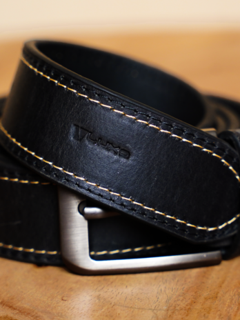 Black Double Stitch Leather Belt