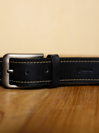 Black Double Stitch Leather Belt