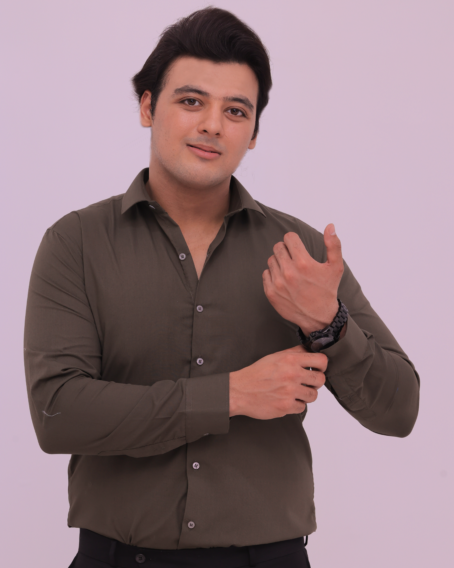 Olive French Collar Formal Shirt - Image 3