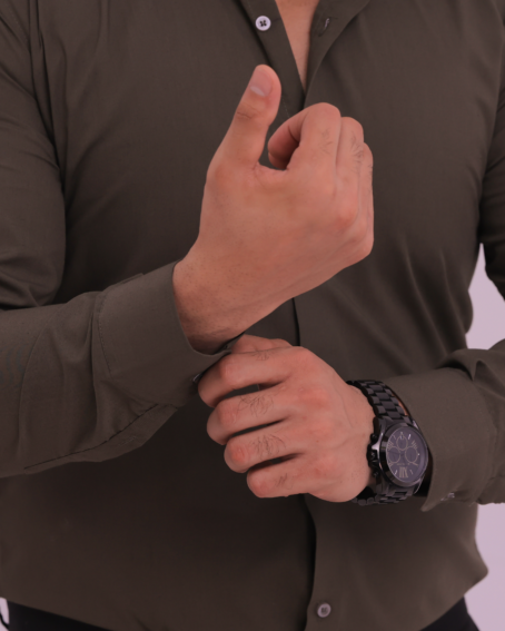 Olive French Collar Formal Shirt - Image 4