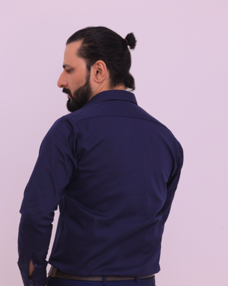 Navy Blue French Collar Formal Shirt - Image 4